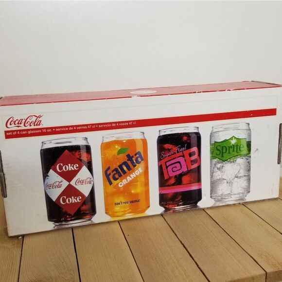 Luminarc Coca Cola Assorted Retro Glass Can Tumbler Set of 4 NIB - Picture 2 of 6